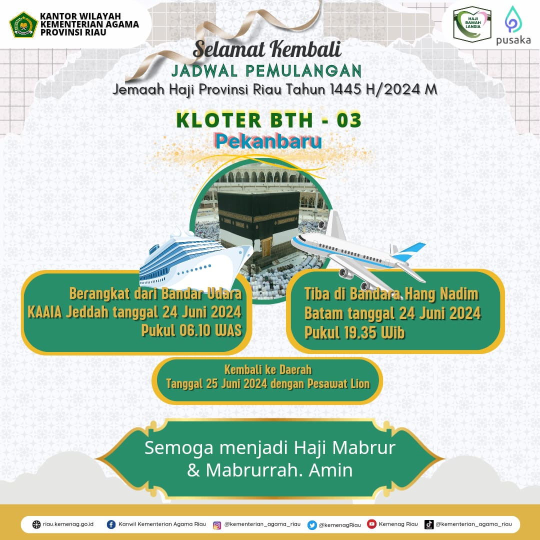 Mulai 24 Juni, Jemaah Riau Kembali ke Tanah Air